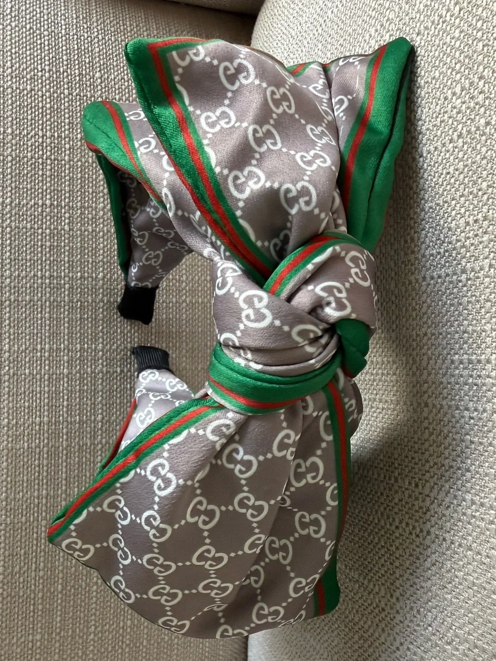 Custom Handmade Headband Gucci GG Fabric Green Red Bow